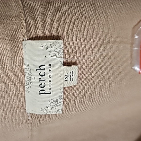 Perch Blu Pepper Summer NWT 1X Khaki Button Front Short Sleeve Casual Dress - Picture 2 of 8